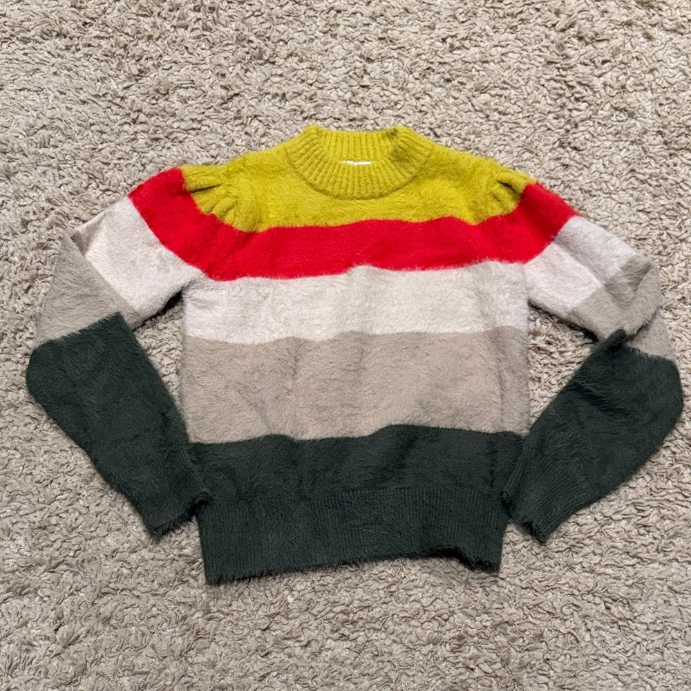 Greylin Paola Cozy Colorful Stripe Colorblock Fuzzy Knit Sweater XS